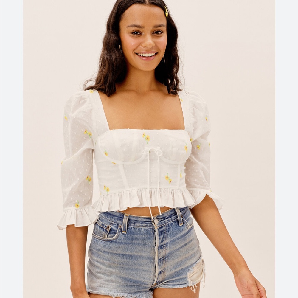 For Love and Lemons Abby Blouse Ivory xs